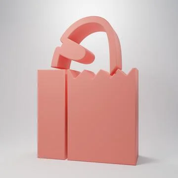 Pink Paper bag with bread loaf icon isolated on pink background. Minimalism.. Illustrazione stock