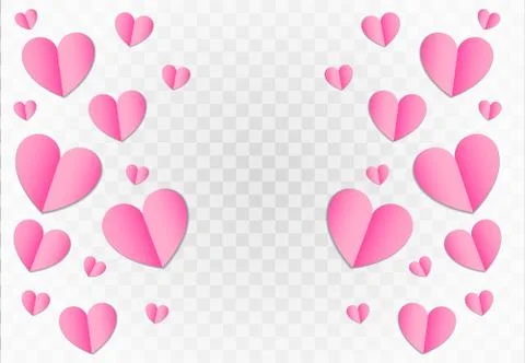 Pink paper hearts pattern background for Valentines Day, wedding template or Stock Illustration