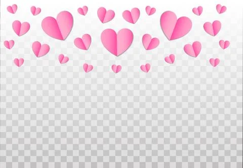 Pink paper hearts pattern background for Valentines Day, wedding template or Stock Illustration