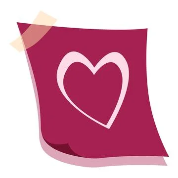 Pink paper note with heart shape drawing attached with tape Illustrazione stock