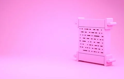 Pink Paper scroll icon isolated on pink background. Canvas scroll sign. Minim Illustrazione stock
