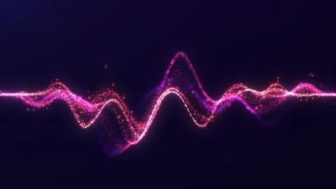 Pink particle waveform with glowing digital dots on dark background, abstra.. Stock Illustration