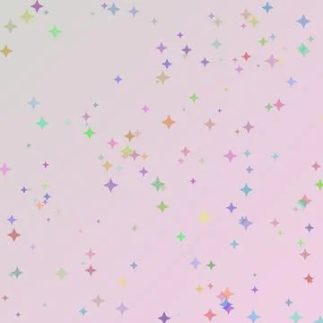 Pink pastel gradient background with colorful scattered four-pointed stars .. Stock Illustration