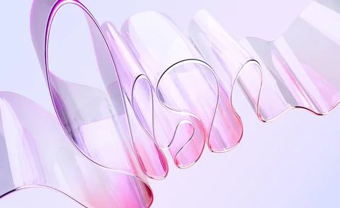 Pink pastel macro 3d background with liquid glass transparent fold ribbon wave Illustrazione stock