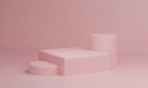 Pink pastel rectangle cube and cylinder product showcase table on backgroun.. Stock Illustration