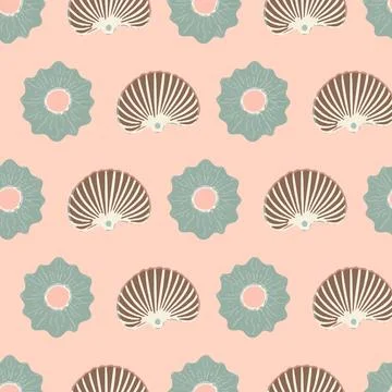 Pink Pastel Seashells seamless repeating pattern Stock Illustration