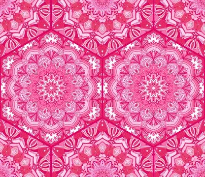 Pink patchwork mandala pattern from hex tiles Stock Illustration