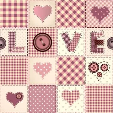 Pink patchwork with the word Love. Stock Illustration