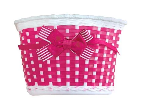Pink pattern basket with bow isolated with clipping path Stock Photos