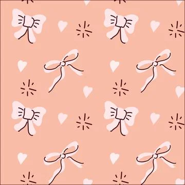 Pink pattern with bows and hearts on pastel background Stock Illustration