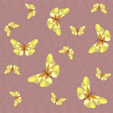 Pink pattern with butterflies Stock Illustration