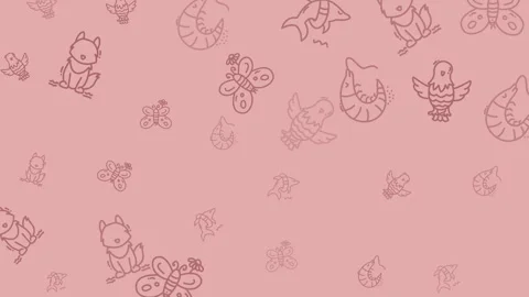 Pink pattern with cute illustrations of squirrels, butterflies, birds, and shrim 스톡 동영상 334839342