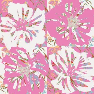 Pink Pattern on Pattern checkered Abstract Floral seamless pattern design Stock Illustration