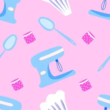 Pink pattern with planetary mixer cans for cereals Stock Illustration