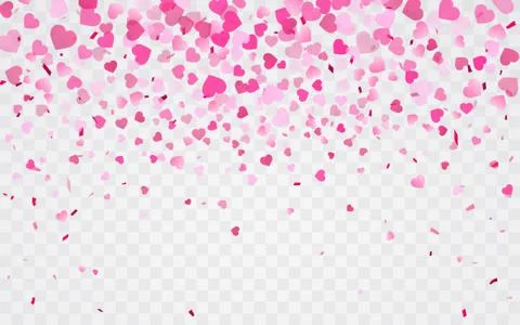 Pink pattern of random falling hearts confetti. Border design element for fes Stock Illustration