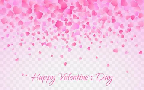 Pink pattern of random falling hearts confetti. Border design element for fes Stock Illustration