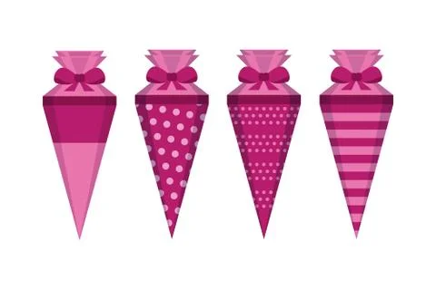 Pink pattern school cone set isolated Stock Illustration