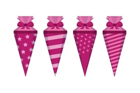 Pink pattern school cone set isolated Stock Illustration