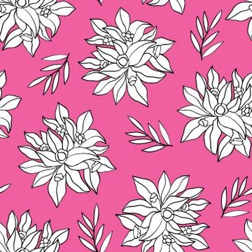 Pink pattern with white flowers. Stock Illustration
