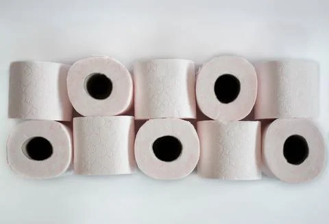 Pink patterned tissue paper rolls , toilet paper rolls Stock Photos