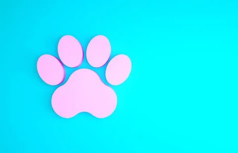 Pink Paw print icon isolated on blue background. Dog or cat paw print. Animal Stock Illustration