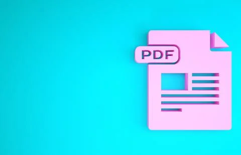 Pink PDF file document. Download pdf button icon isolated on blue background. Illustrazione stock