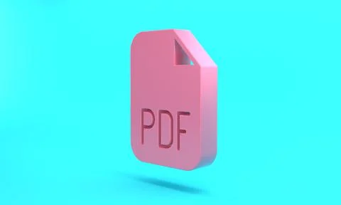 Pink PDF file document. Download pdf button icon isolated on turquoise blue b Illustrazione stock