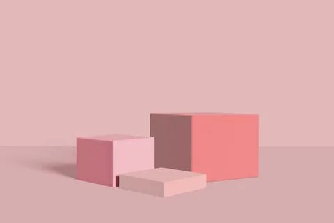 Pink pedestal display with box stand concept. Podium for brand promotion prod Stock Illustration