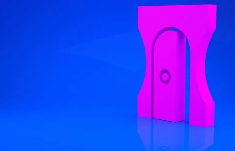 Pink Pencil sharpener icon isolated on blue background. Minimalism concept. 3 스톡 일러스트