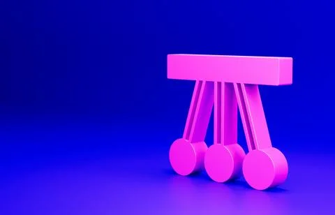 Pink Pendulum icon isolated on blue background. Newtons cradle. Minimalism Stock Illustration