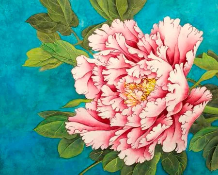 Pink peony on a blue background Stock Illustration