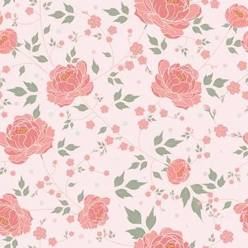 Pink peony floral seamless pattern vector background Stock Illustration