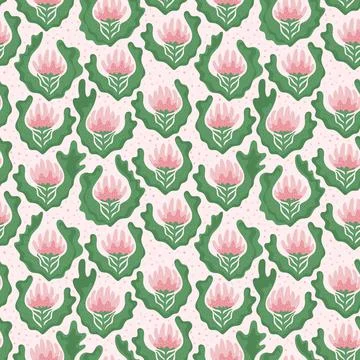 Pink peony pattern with green leaves Stock Illustration