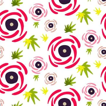 Pink peony seamless pattern vector floral design primitive scandinavian Stock Illustration