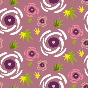 Pink peony seamless pattern vector floral design primitive scandinavian Stock Illustration