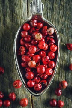 Pink pepper in a spoon Stock Photos