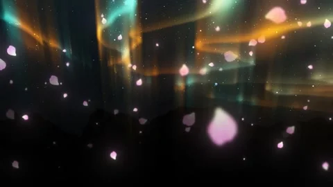 Pink petals falling slowly against a vibrant aurora borealis night sky 스톡 동영상 343819288