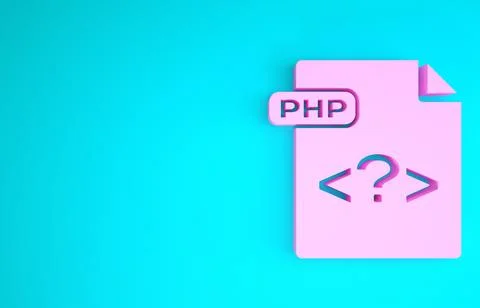 Pink PHP file document. Download php button icon isolated on blue background. Stock Illustration