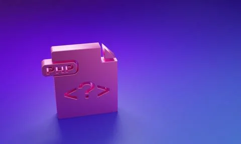 Pink PHP file document. Download php button icon isolated on purple-blue ba.. Foto stock