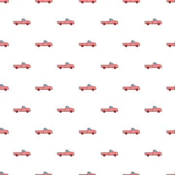Pink pickup trucks creating seamless cartoon pattern background Stockillustratie