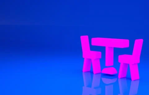 Pink Picnic table with chairs on either side of the table icon isolated on bl Stock Illustration