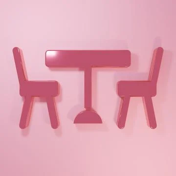 Pink Picnic table with chairs on either side of the table icon isolated on .. Stock Illustration