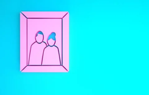 Pink Picture frame on table icon isolated on blue background. Valentines Day  Stock Illustration