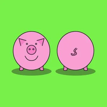 Pink pig. Front view and back view. Stock Illustration