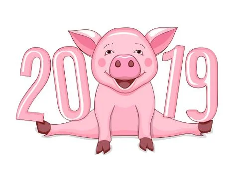 Pink piggy with number 2019 Stock Illustration