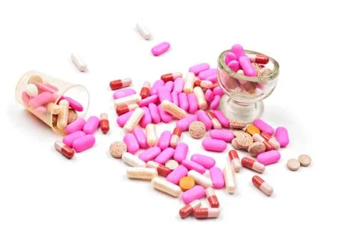 Pink pills Stock Photos