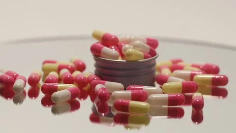 Pink pills on a turntable Stock Footage 249973015
