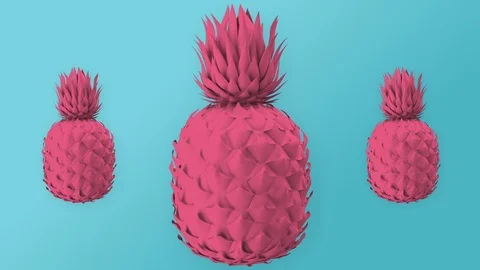 Pink pineapples, blue mint background, spinning colorful fruits, minimal, zine Stock Footage 102305897