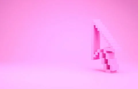 Pink Pixel arrow cursor icon isolated on pink background. Minimalism concept. Illustrazione stock
