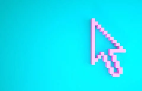 Pink Pixel arrow cursor icon isolated on blue background. Minimalism concept. Stock Illustration